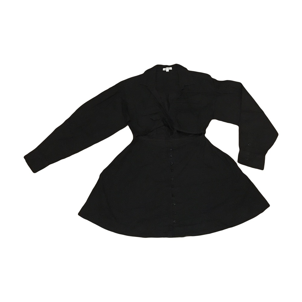 For Love & Lemons MEDIUM black long sleeve collar front tie open mid mini dress